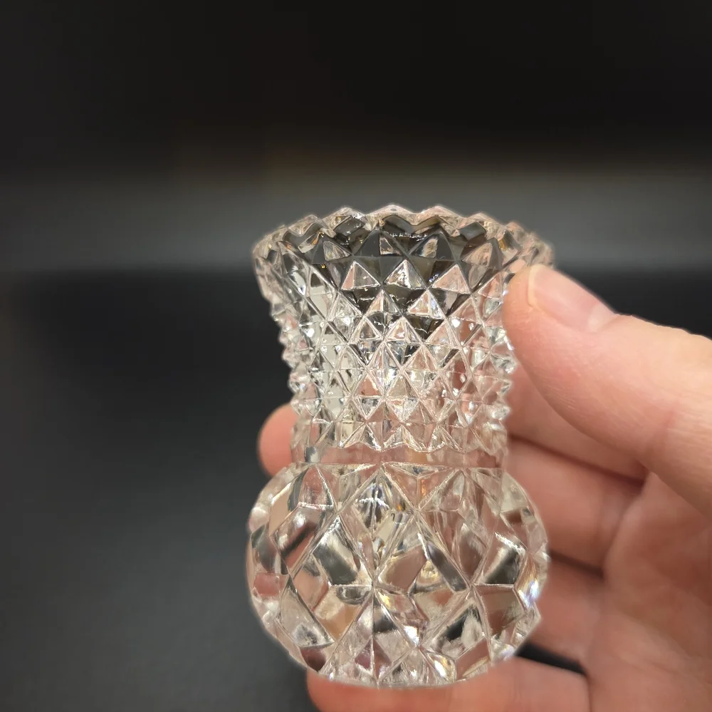 Vintage Cut Glass Toothpick Holder/Bud Vase Pineapple Pattern 2.5